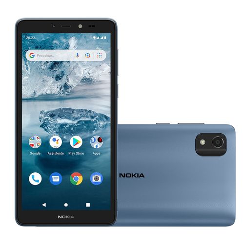 Smartphone Nokia C2 2nd Edition 4G 32 GB Tela 5,7" Câmera com IA Android Desbloqueio Facial + Capa/Película/Fone/Carregador - Azul - NK086