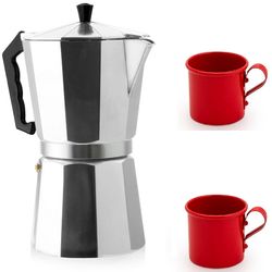 Cafeteira tipo Italiana para 9 Cafezinhos com 2 canequinhas