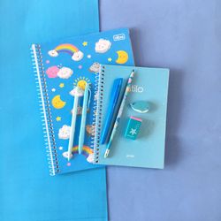 Kit Papelaria Universitario Tons de Azul Neon Pastel