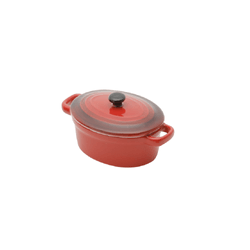 Mini panela oval porcelana, com tampa - Vermelha
