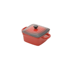 Mini panela Quadrada porcelana, com tampa - Vermelha