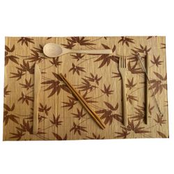 Jogo americano de bambu com kit de talheres de bambu
