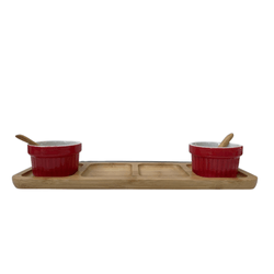 Petisqueira com 2 pontinhos e colheres de bambu - 33 cm