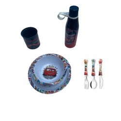 Conjunto Carros, pratos,  caneca, Garrafa, talheres - NT