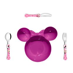 Prato fundo Orellhas MINNIE com talheres em inox