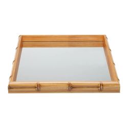 Bandeja quadrada decorativa de madeira com espelho 36 cm